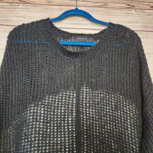 Listicle Black Gray Color Block Chunky Knit Pullover Sweater Women's Size M/L - Picture 2 of 14
